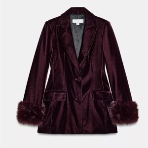 Zara VELVET BLAZER WITH FAUX FUR CUFFS